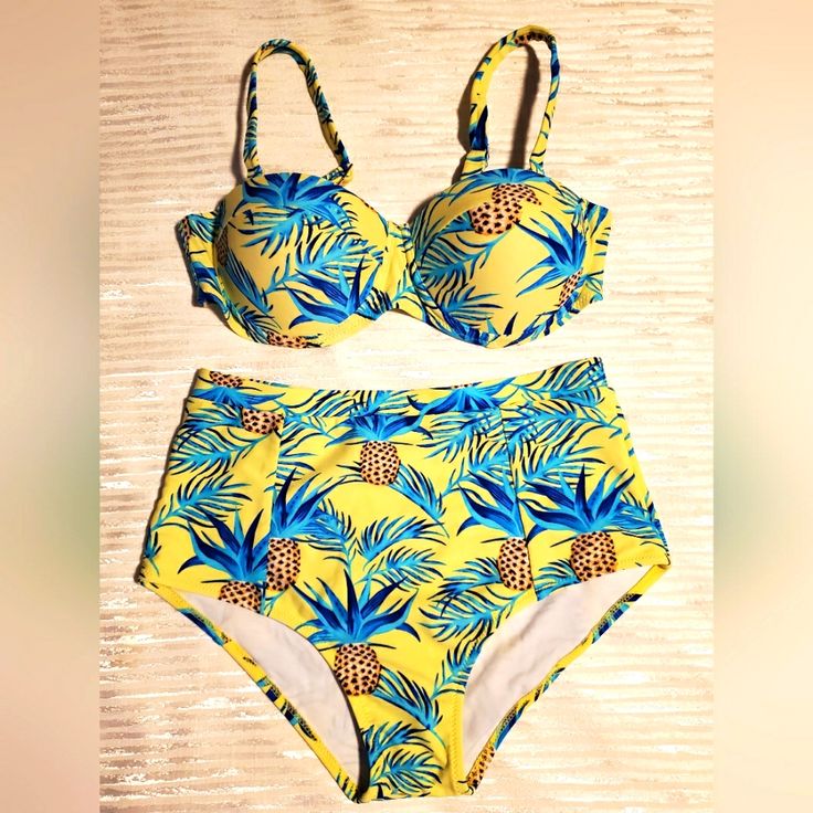 Nwt Cupshe Bikini Set With Hight Waist Bottom. Bright, Adorable Tropical Pineapple Pattern. Size Small. So Cute. Top Will Fit Full B/C+ Cup Size. See Pictures For Accurate Sizing And Measurements. Please Ask All Questions Prior To Purchase. Thank You. Yellow Tropical Print Swimwear For Sunbathing, Yellow Tropical Print Swimwear For Vacation, Yellow Tropical Swimwear For Pool, Yellow Tropical Print Swimwear For Poolside, Tropical Yellow Swimwear For Beach Season, Yellow Tropical Swimwear For Vacation, Yellow Swimwear For Poolside Vacation, Yellow Beachy Swimwear For Pool, Yellow Underwire Swimwear For Summer