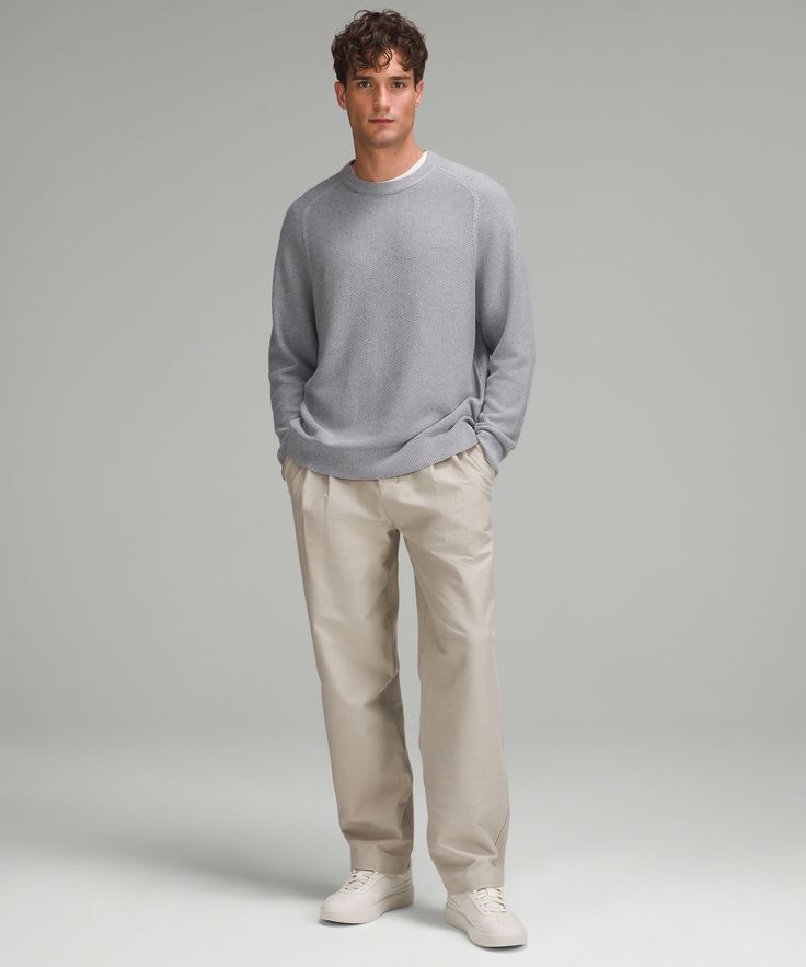 Cozy Is This Crewneck Sweaters Middle Name. Softly Textured Cotton-Blend Yarns Are Warm And Comfortable Under A Jacket Or Over A Button-Up. Designed For Casual. Designed With Room In The Chest And At The Waist. | Textured Knit Crewneck Sweater Men’s Fits Going Out Fall, 20 Year Old Male Fashion, Men’s Fall Clothing Styles, Men’s Urban Style, Men Casual Outfit Fall, Early 20s Mens Fashion, Dressing Men Casual, Sophisticated Style Men, Men’s Crew Neck Sweater Outfit