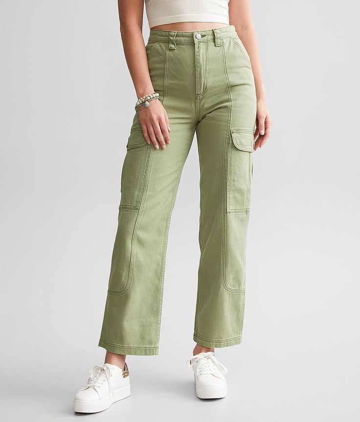 Billabong Wall To Wall Cargo Pant - Green 28, Women's Army 100% Cotton (Non-Stretch) - Rigid denim holds its shape and fades beautifully over time these pants will be your go to for years to come. Finding the perfect size in these fits is all about your preference. For a bigger looser look you may want to size up or for a more fitted look order true to size. High rise pieced denim pant Inseam measures 29 17 bottom opening Shoe sku 964492 Model Info: Height: 5'10 1/2 | Bust: 34 1/2 | Waist: 25 1/ White Wide Leg Jeans, Brown Cargo Pants, Cotton Cargo Pants, Green Cargo Pants, Pants Details, Billabong Women, How To Hem Pants, High Rise Pants, Cargo Pant