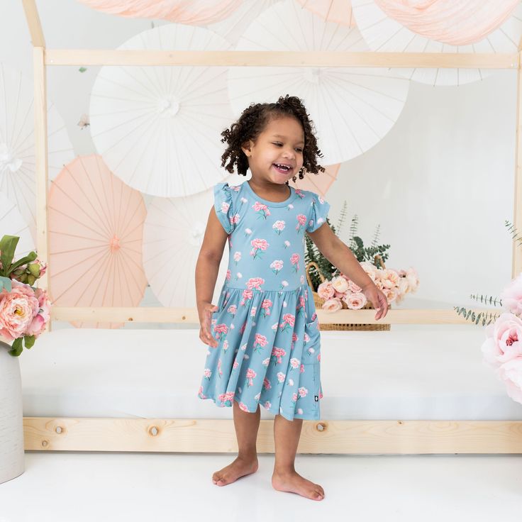 Cut from soft, stretchy bamboo fabric, this twirl dress features a full skirt so your toddler can spin in style. The classic design of the dress can easily be dressed up or down, making it the perfect everyday outfit. 97% Bamboo Rayon, 3% Spandex 240 gsm creates a flattering drape Ballerina neckline