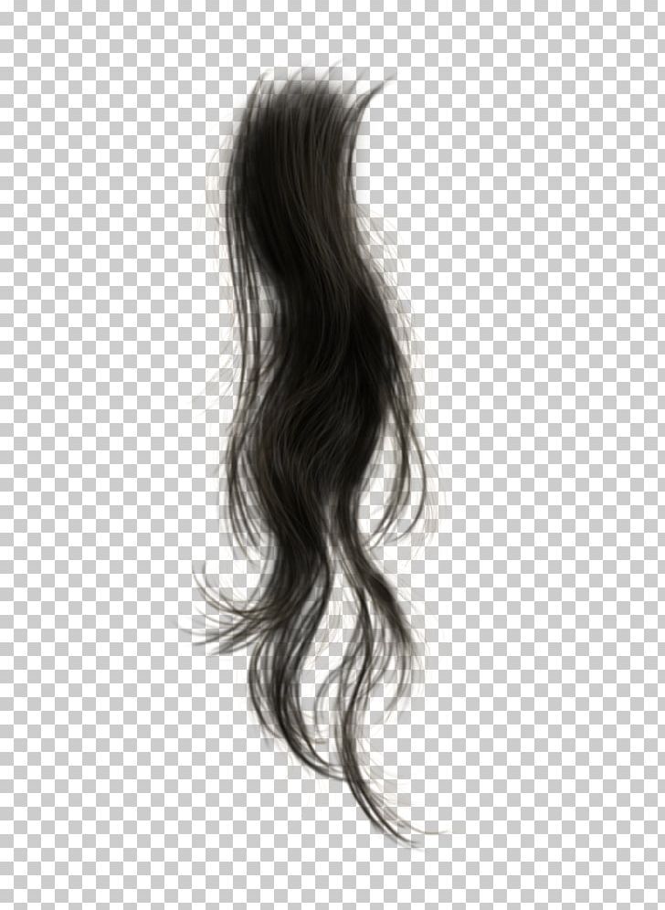 a long black hair on a white background with clippings to cut it in half