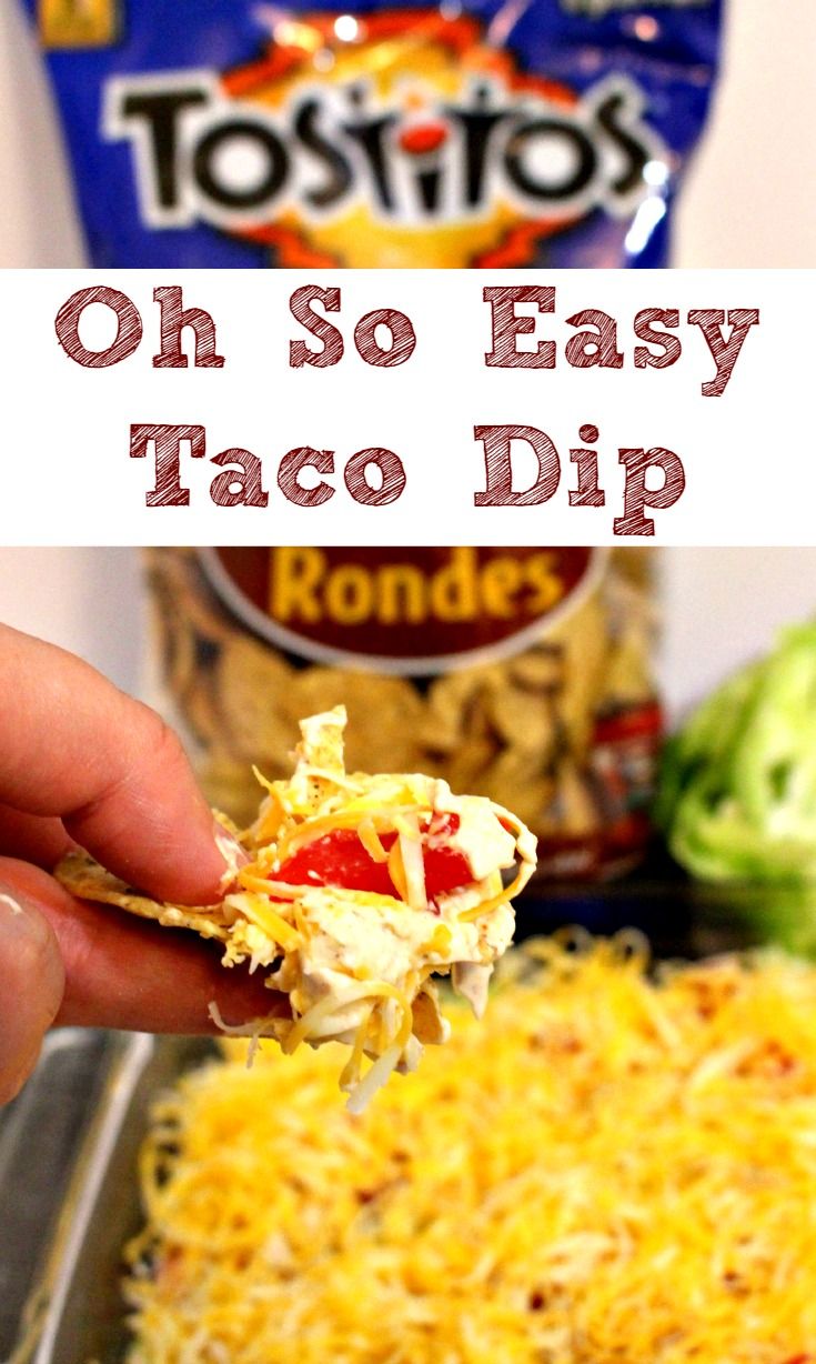 someone is holding up a taco dip in front of the camera and it's caption reads, oh so easy taco dip