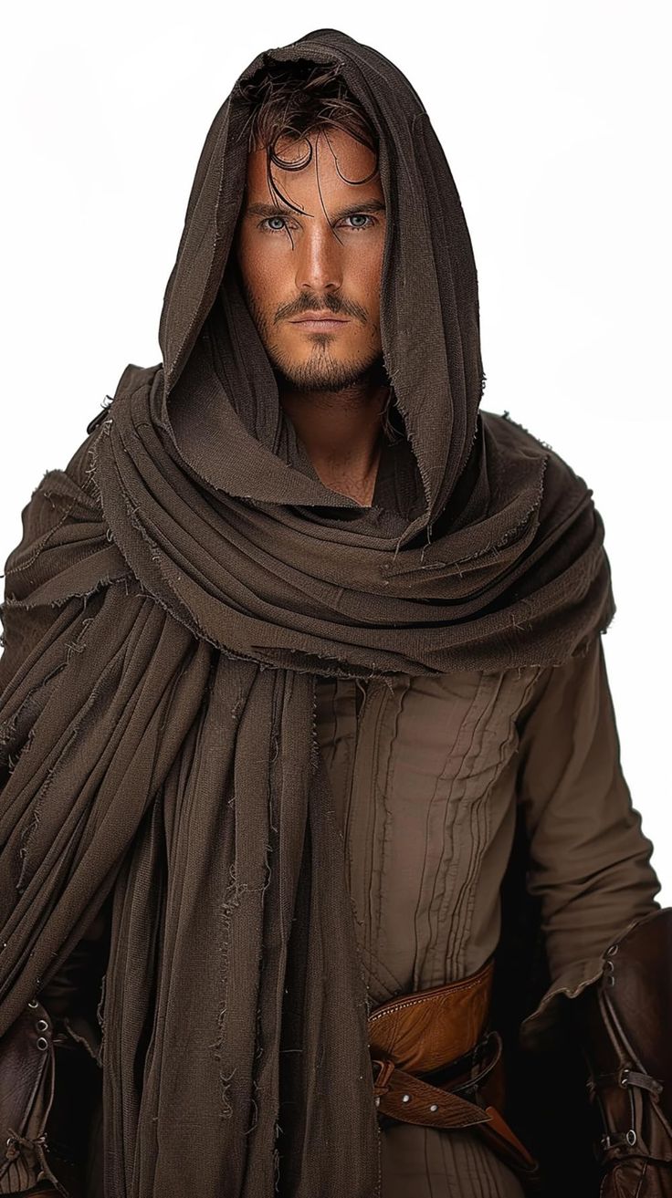 PRICES MAY VARY. Fabric: Made from cotton and linen, this lightweight and breathable material ensures comfort and warmth, making it perfect for everyday wear and costume use. Multi-Purpose: it can be used in many different ways, such as: shawl, bandana, hooded pagan, scarf, sash. Size: Flat dimensions are 230 x 130 cm (90 x 51 inches). Occasion: Perfect for medieval cosplay parties, renaissance fairs, stage performances, LARP, theatrical props, Victorian balls, pirate parties, Halloween, wizard Sorcerer Outfit Male, Fantasy Cloak Design, Elf Outfit Male, Fantasy Mens Clothes, Mens Cowl, Medieval Man, Hooded Man, Scarf Hood, Hooded Shawl