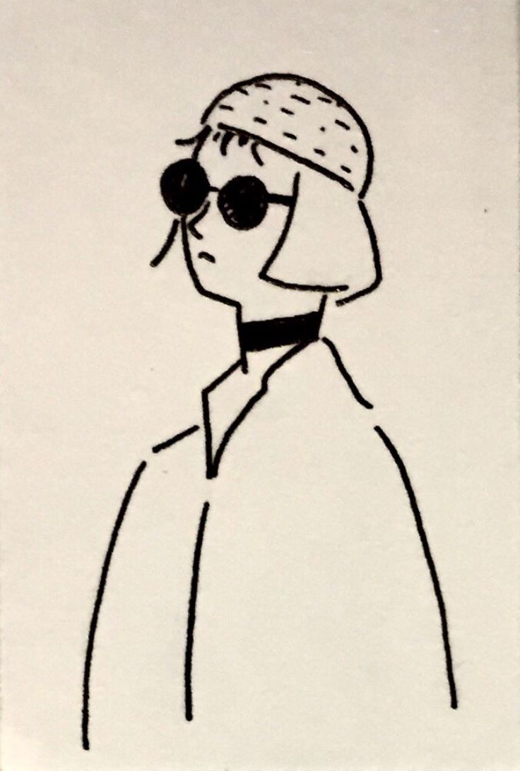 a black and white drawing of a person wearing sunglasses