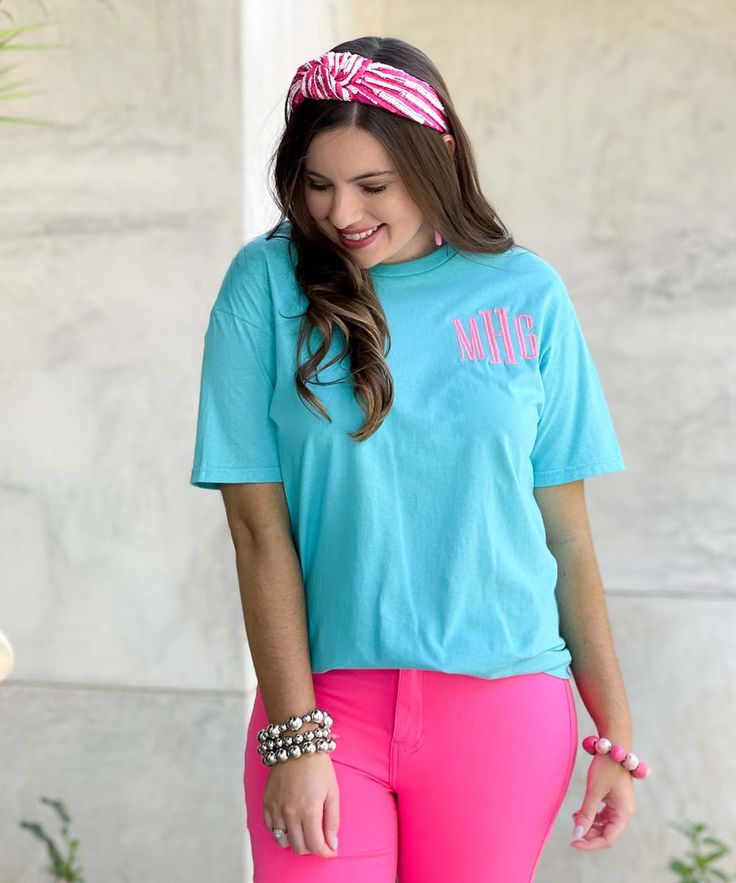 Introducing our stylish "Monogrammed Shirt," the perfect choice for adding a personalized touch to your wardrobe.
With this shirt, you can customize your monogram with your initials, allowing you to showcase your individual style. Choose from a variety of fonts and vibrant neon thread colors to create a monogram that reflects your personality.
Crafted from high-quality fabric, our shirt is available in sizes ranging from YXS to 5XL, ensuring a comfortable and flattering fit for everyone.
Whether you're looking for a unique gift or want to add a personal touch to your own wardrobe, our "Monogrammed Shirt" is the perfect choice. Order yours today and elevate your style with a custom monogram! Blue Monogram Cotton Tops, Relaxed Fit Monogram Print Summer Tops, Casual Personalized Blue T-shirt, Casual Personalized Tops, Customizable Blue Tops For Summer, Spring Casual Monogram Tops, Spring Casual Tops With Monogram, Customizable Short Sleeve Spring Tops, Casual Monogram Print T-shirt For Spring