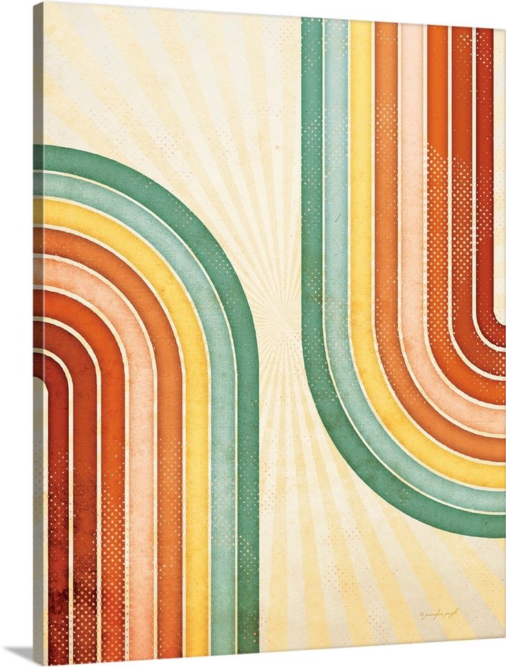 an orange and green striped background with sunbeams in the middle canvas wall art print