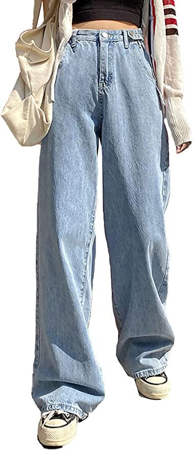 LQI Women's High Waist Baggy Boyfriend Jeans Distressed Wide Leg Denim Pants Wide Jeans Outfit, Baggy Boyfriend Jeans, Baggy Jeans For Women, Streetwear Girl, Streetwear Pants, Jeans High Waist, Cute Pants, Cute Jeans, Wide Jeans