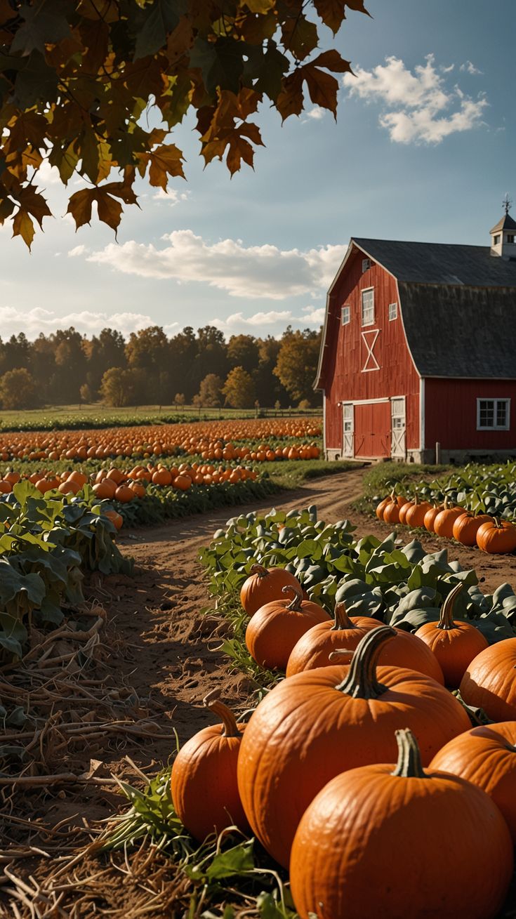 Pumpkin farms and beautiful red barns, are my fall weakness! October Asthetic Picture, Country Fall Asthetic, Fall Aesthetic Western, Fall Decor Bay Window, Fall Farm Wallpaper, Pumpkin Patch Landscape, Pumpkin Autumn Aesthetic, Pile Of Pumpkins, Fall Homestead Aesthetic