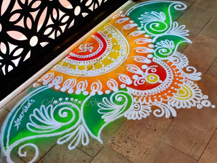 an artistically painted design on the ground