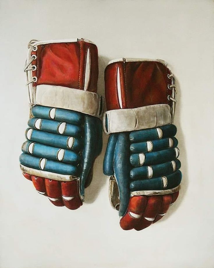 a painting of two red and blue gloves