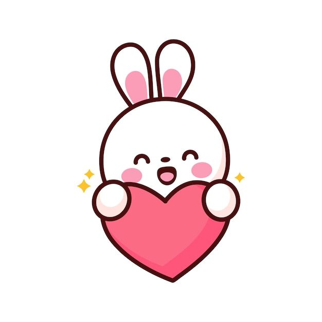 a cute bunny holding a heart with stars around it's eyes on a white background