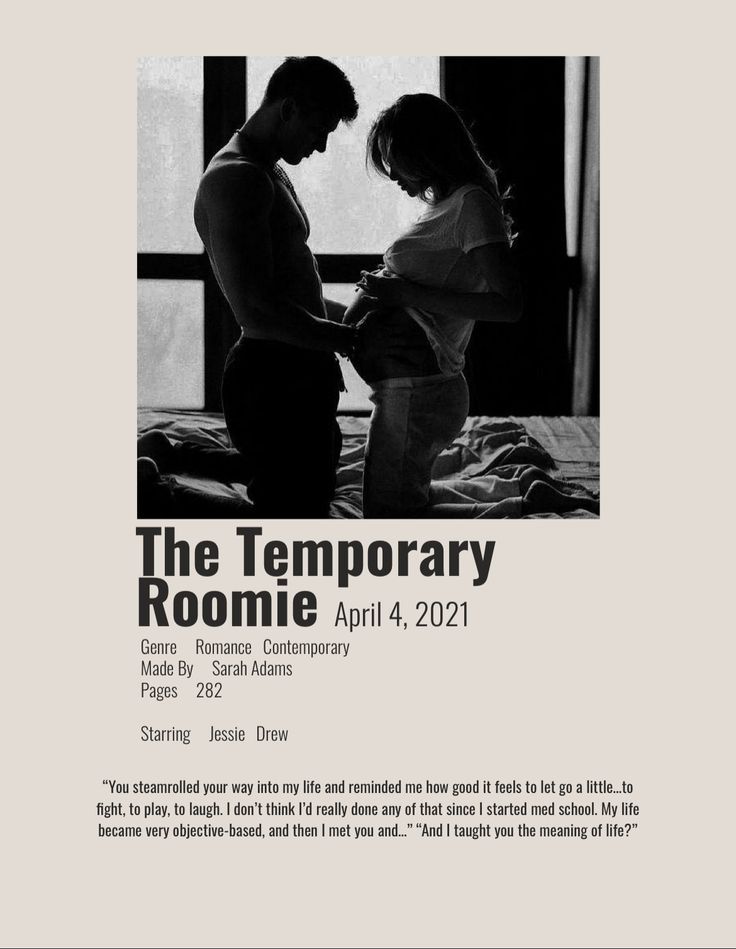 a man and woman standing next to each other in front of a window with the text, the temporary roomie 4