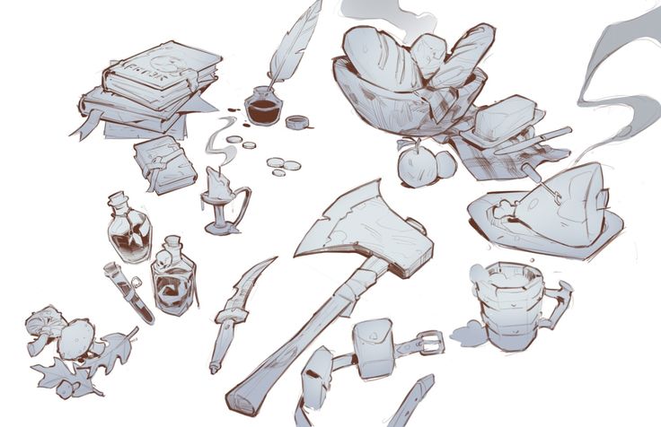 a bunch of objects that are on top of a white surface, including knives and other items