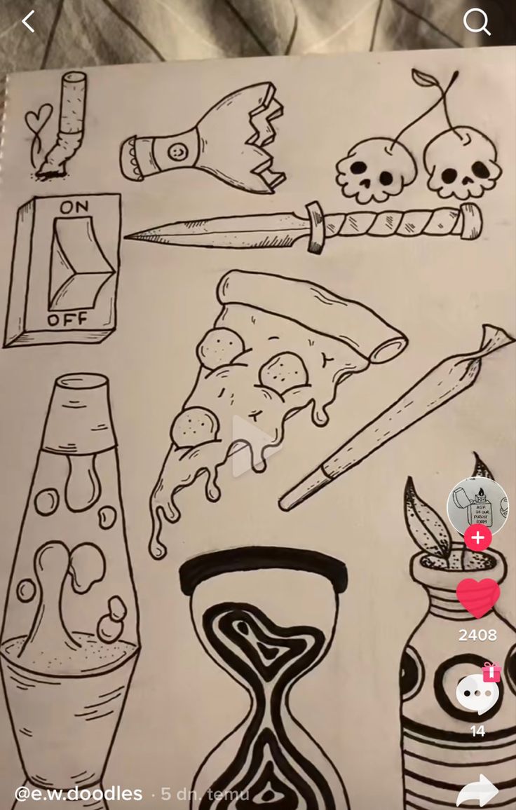 a drawing of different items on a piece of paper with the caption'i love pizza '