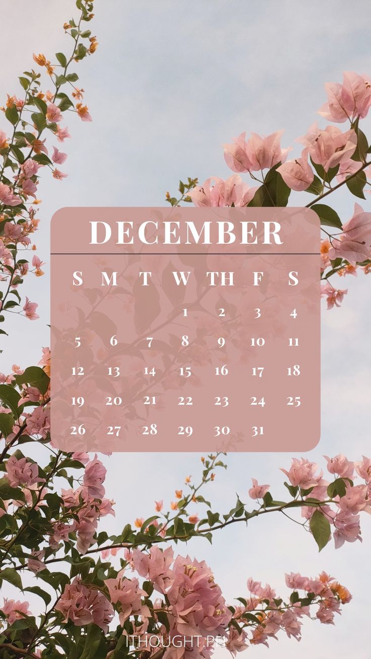 a calendar with pink flowers in the sky