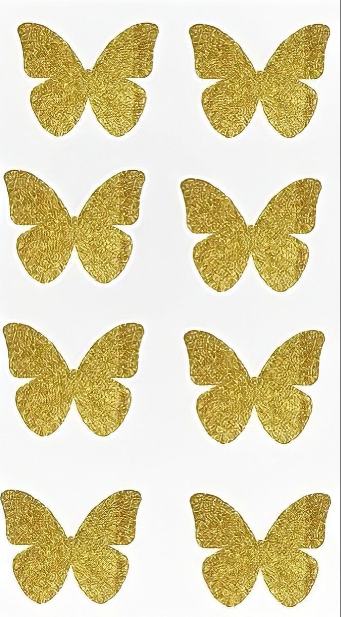 gold glitter butterflies are arranged in the shape of four different shapes and sizes, on white background