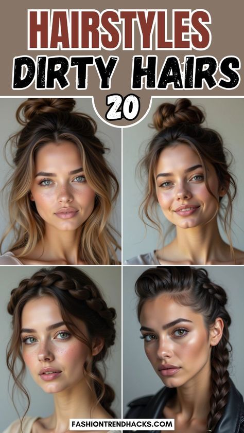 Easy Hairstyles For Long Unwashed Hair, Cute Hairstyles For Unwashed Hair, Between Wash Hairstyles, Not Washed Hairstyles, Hairstyle For Unwashed Hair, Cute Every Day Hairstyles, Dirty Long Hair Easy Hairstyles, No Wash Day Hairstyles, Dirty Hair Day Styles