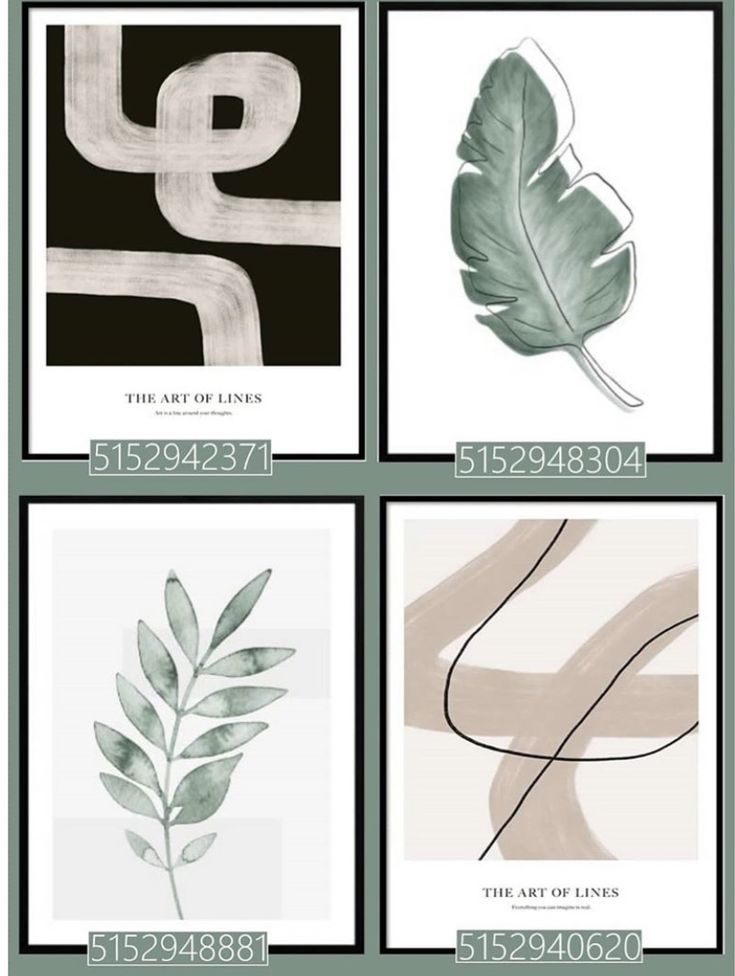 four different paintings with leaves on them and the numbers in each one are shown below