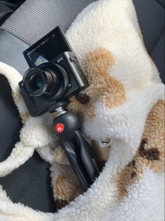 a teddy bear is wrapped in a blanket with a camera attached to the car seat