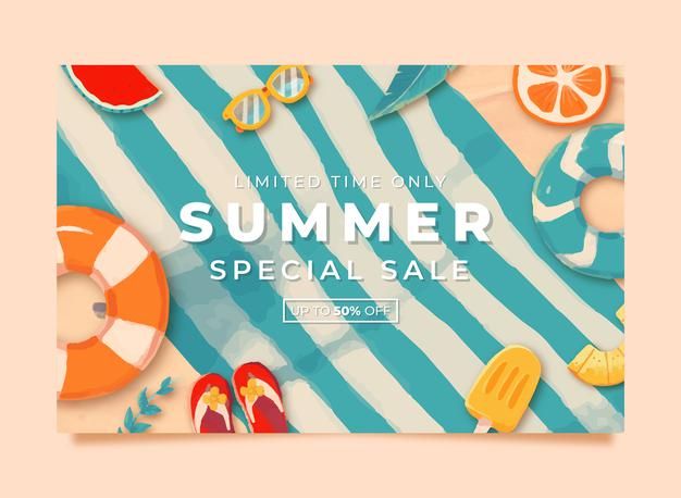 summer sale banner with beach items