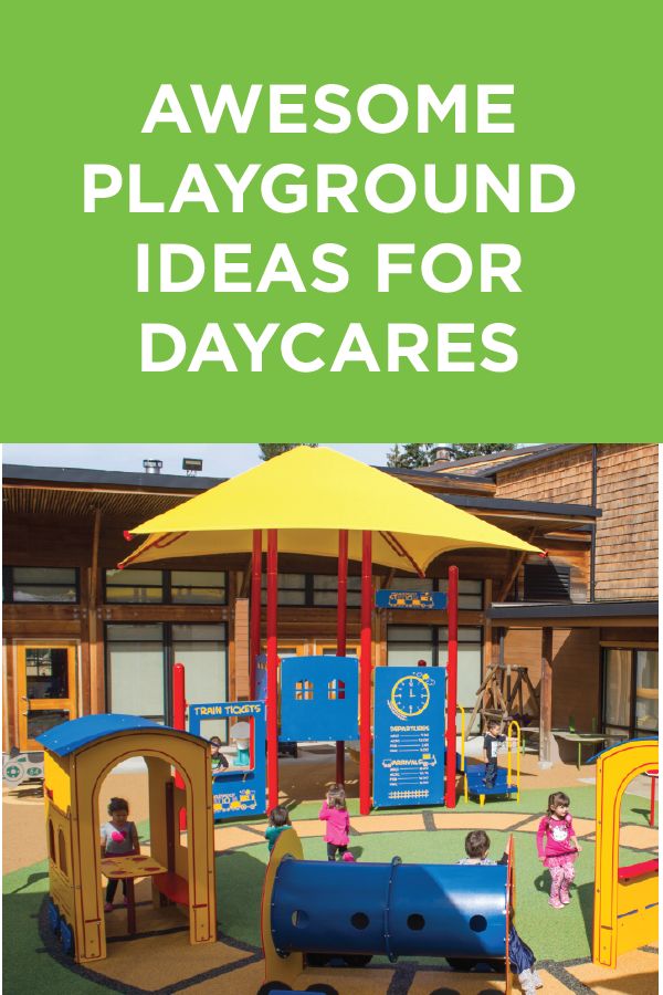 a playground with children's play equipment and text that reads, awesome playground ideas for daycares