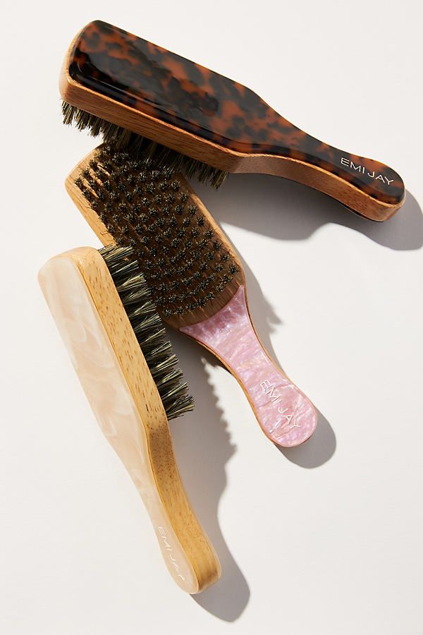 Enhance your on-the-go hairstyles with the Mini Boar Bristle Brush. Crafted with precision using high-quality natural boar bristles, this brush smoothly glides through your hair, aiding in the even distribution of your hair's natural oils. As a result, you'll enjoy a stunningly sleek and shiny finish with a strong, even hold that elevates your look. This brush is designed to meet the needs of all hair types, ensuring a flawless look every time. | Boar Bristle Mini Brush by Emi Jay in Pink, Women's at Anthropologie Soft Hair Brush, Bore Bristle Hair Brush, Emi Jay Brush, Aesthetic Hair Brush, Hair Brush Aesthetic, Amazon Must Haves 2024, Hairbrush Aesthetic, Christmas Wishlist Items, Niche Gifts