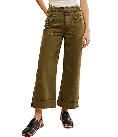 Free People Palmer Mid Rise Relaxed Button Waist Cuffed Jeans Army Green Jeans, Sporty Sneakers, Cuffed Jeans, Green Jeans, Bottoms Pants, Long Tops, Short Tops, Jumpsuit Dress, Sweater Top