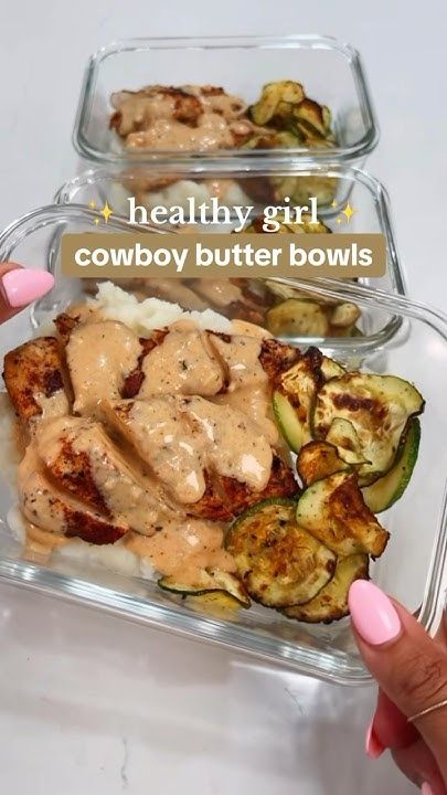 two plastic containers with food in them and the words healthy girl cowboy butter bowls