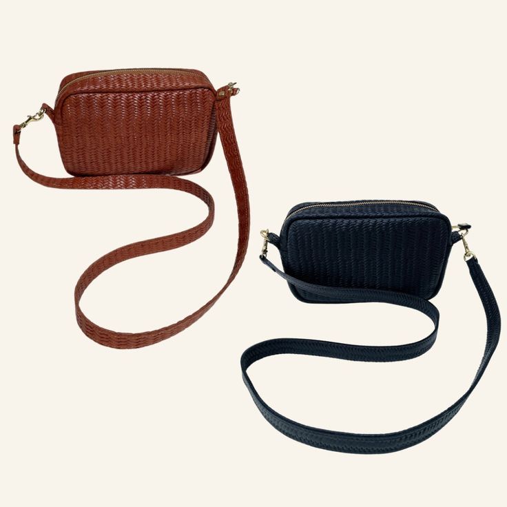 Our Siena leather crossbody bag features a beautiful basketweave texture perfect for summer outfits dressed up or down. Designed to keep your essentials secure and easily accessible while allowing you to go hands-free throughout your day. The leather outer maintains its structure and shape, while the inside is lined with stain resistant black nylon to hold up to the test of time. Ships in 5-7 Business days Qualifies for free shipping SPECS Made with Basketweave imprint Cowhide Dimensions: 8”W x Rectangular Textured Shoulder Bag For Travel, Chic Textured Travel Bag, Everyday Textured Shoulder Bag, Textured Rectangular Travel Bag, Classic Woven Leather Crossbody Bags, Chic Woven Leather Business Bags, Everyday Textured Leather Crossbody Camera Bag, Textured Leather Crossbody Camera Bag For Everyday Use, Rectangular Textured Shoulder Bag For Everyday Use