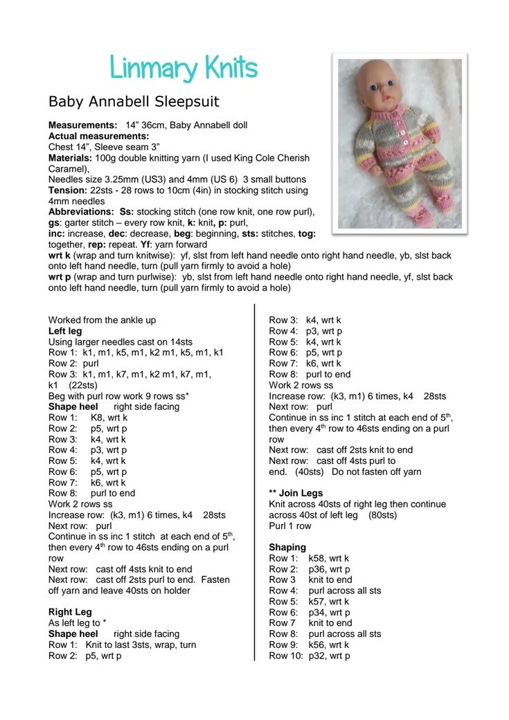 a baby doll is shown with instructions for knitting and crocheting on the page