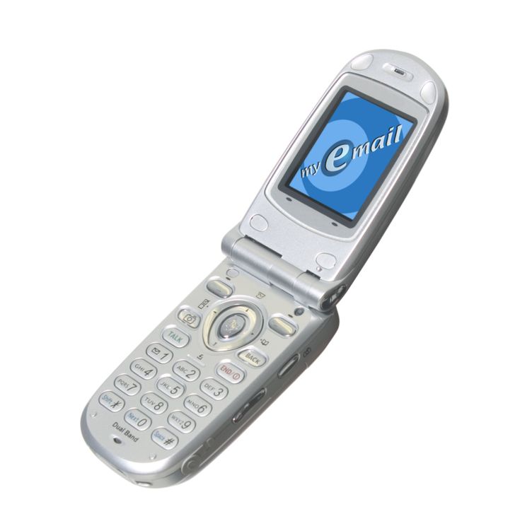 an old cell phone is shown on a white background with the word e - mail displayed