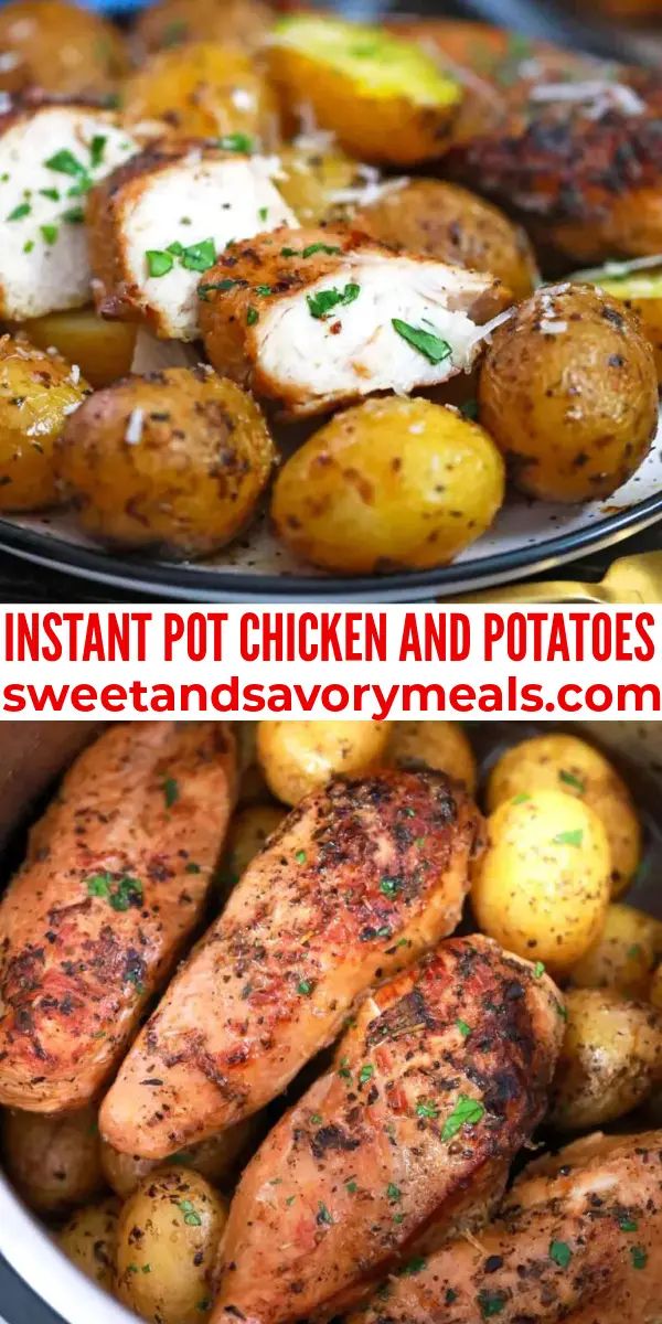 two pictures showing different types of baked potatoes and what to cook them in the instant pot