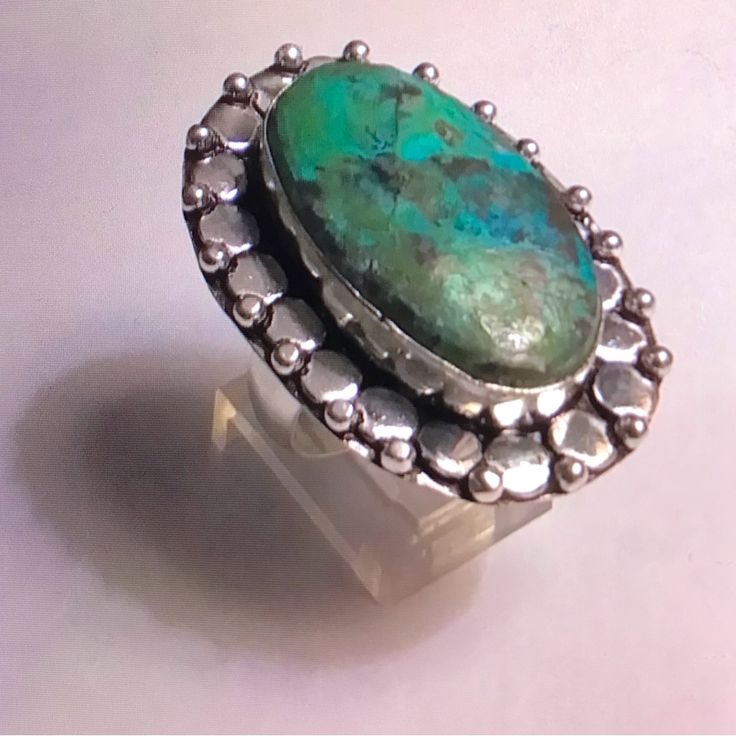 Stunning 925 Sterling Silver Ring Size 8 30 Carats Of Chrysocolla Stones 100% Authentic Stones, 925 Sterling Silver. This Will Be A Nice Addition To Your Jewelry Collection. Thanks For Dropping In An Checking My Closet Out. God Has Blessed Me With Such Wonderful People In My Life. May Gods Light Shine Upon All Of You. Hugs. Handmade Classic Sterling Silver Turquoise Ring, Handmade Classic Turquoise Sterling Silver Ring, Oval Turquoise Multi-stone Ring In Sterling Silver, Silver Turquoise Gemstone Ring In Sterling Silver, Silver Turquoise Ring In Sterling Silver, Classic Sterling Silver Turquoise Ring Stamped 925, Silver Turquoise Ring For Anniversary, Fine Jewelry Silver Turquoise Ring For Anniversary, Unique Oval Emerald Ring In Sterling Silver