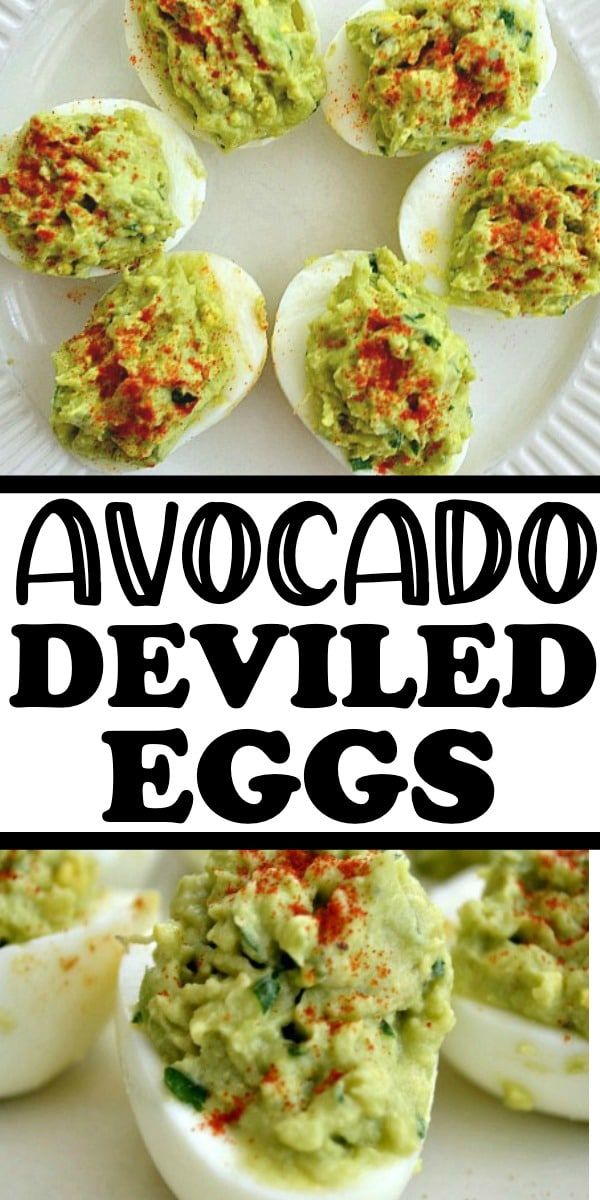 deviled eggs with guacamole and mayonnaise in them on a white plate