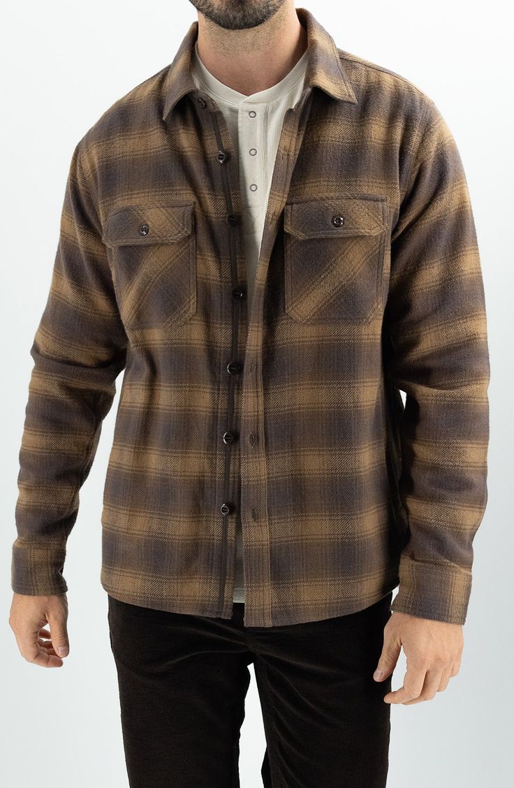 Layer through the seasons in this versatile plaid shirt-jacket that's extrasoft thanks to cotton twill and and a roomy fit. 29" length Front button closure Point collar Long sleeves with button cuffs Chest button-flap patch pockets; side-seam pockets 100% cotton Machine wash, tumble dry Imported Winter Workwear Relaxed Fit Flannel Shirt, Winter Relaxed Fit Flannel Shirt For Workwear, Cotton Shacket For Casual Fall Gatherings, Plaid Cotton Long Sleeve Outerwear, Plaid Cotton Shacket With Button Closure, Long Sleeve Flannel Shirt With Snap Buttons For Fall, Relaxed Fit Shacket For Fall Outdoor Activities, Relaxed Fit Shacket For Outdoor Fall Activities, Classic Flannel Outerwear With Button Closure