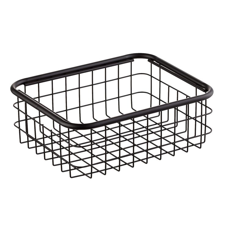 a black wire basket is shown on a white background, with the bottom section missing