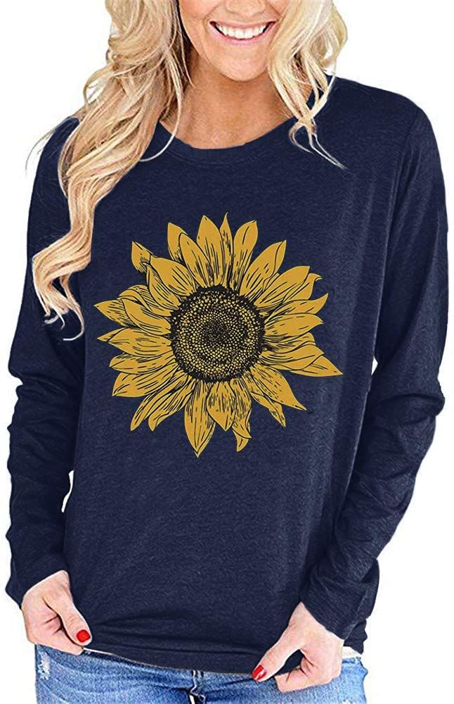 PRICES MAY VARY. 60% Polyester, 35% Cotton, 5% Spandex Imported Hand wash,Should not be washed with hot water.Separation washing to avoid staining clothes. Pull On closure Machine Wash Material:Cotton and Polyester.Soft comfortable and sweaty to wear. Design:Sunflower graphic, Round neck, Long sleeve, Lightweight casual top, Basic shirt. Sunflower Shirt Women Funny Flower Graphic Long Sleeve Tee Tops. The casual T-shirt perfect pair with jacket, jeans, leggings for casual, daily wear, climbing, Black Knit Top, Sunflower Shirt, Funny Graphic Tees, Sunflower Print, Basic Shirts, Women Maxi, Boho Women, Casual Blouse, Black Knit