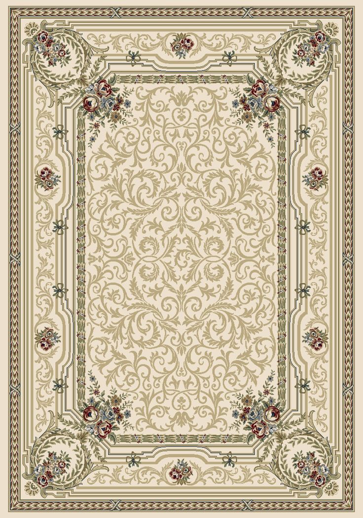 a beige rug with an ornate border