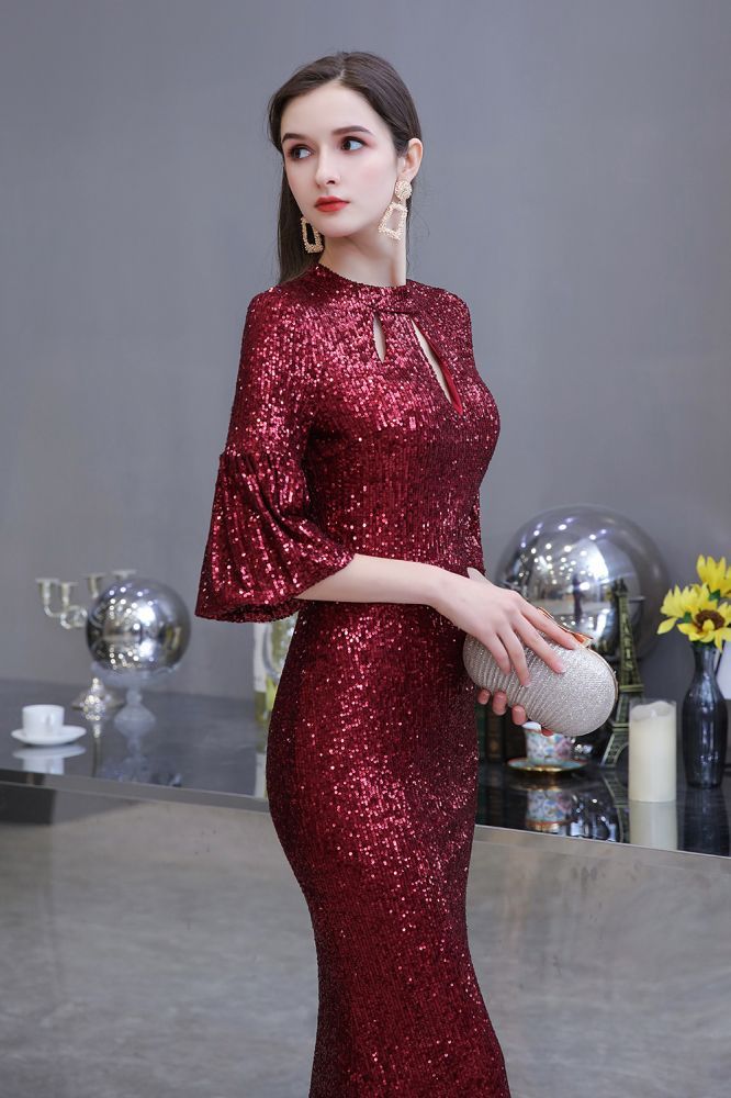 Cocktail Dress Sleeves, Affordable Evening Dresses, Burgundy Prom, Dress Sleeves, Prom Dresses With Pockets, Evening Dresses Online, Floor Length Prom Dresses, Sequin Prom Dress, Burgundy Prom Dress