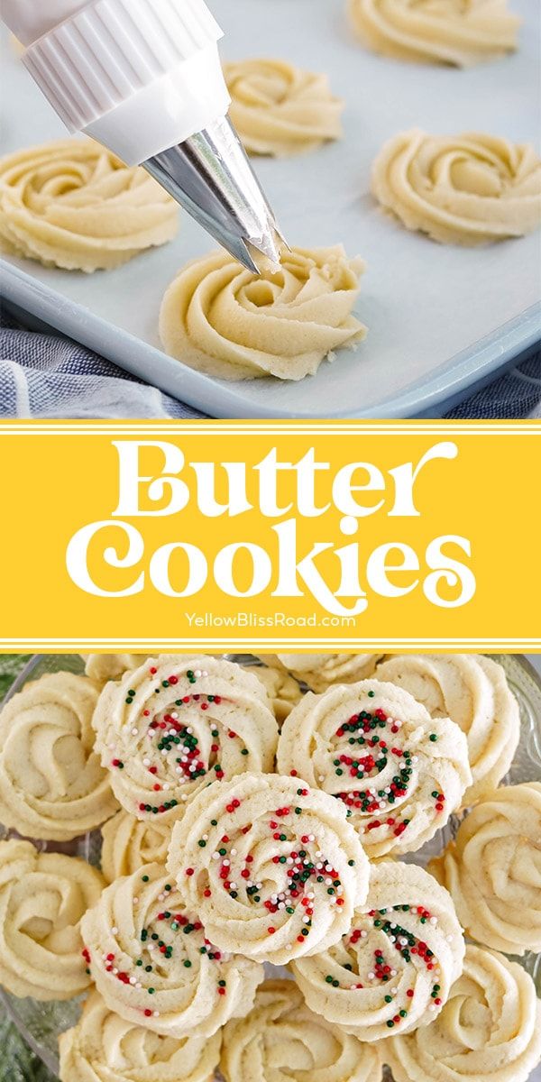 butter cookies with sprinkles are on a plate