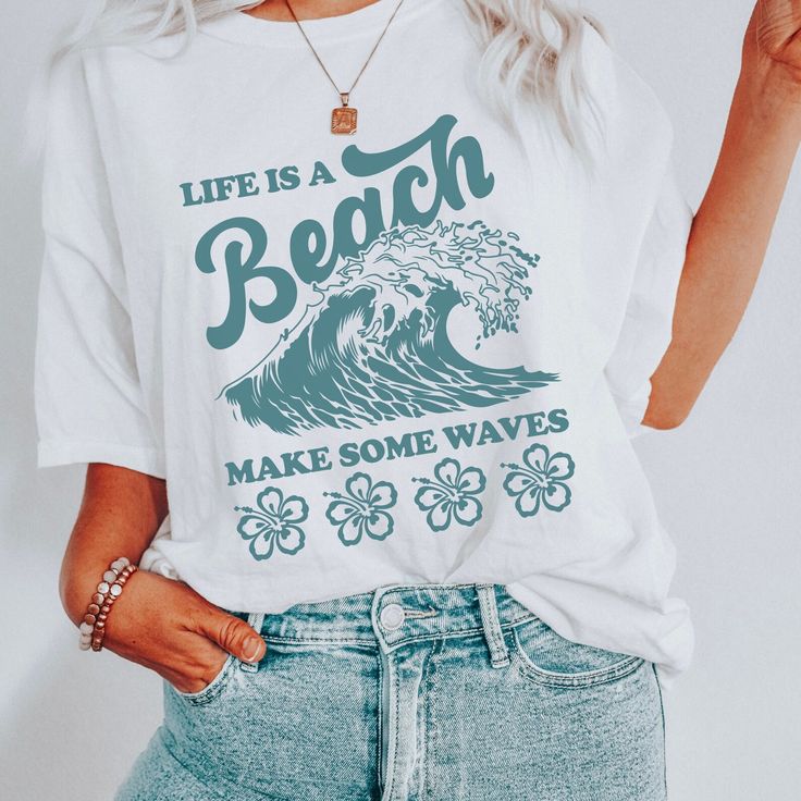 Comfort Colors Retro Summer T-shirt Life is a Beach T-shirt - Etsy Summer T-shirts, Summer T Shirt Designs, Water Tshirt, Summer Tshirt Designs, Beach Shirt Design, Diy Shirt Ideas, Product Design Portfolio, Print On Shirts, Summer Graphics