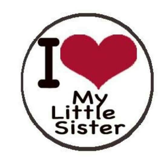 the i love my little sister sticker is shown in black and white with a red heart