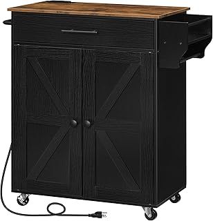 an image of a black kitchen cart with wood top