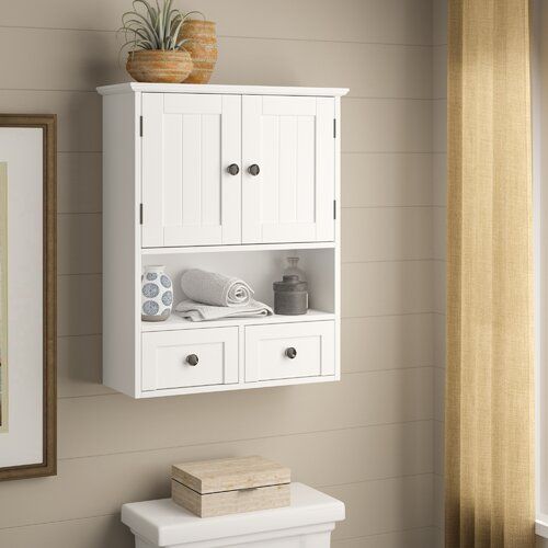 a white cabinet with two drawers above it in a bathroom next to a painting on the wall