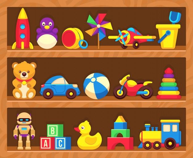 an image of children's toys on shelves