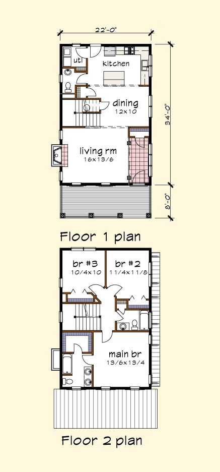 two story house plans with lofts and living room in the second floor plan,