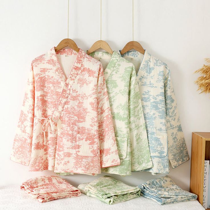 These pajamas are crafted from high-quality cotton yarn, offering a soft and breathable feel to keep you fresh and comfortable during the night or while relaxing. The simple yet stylish kimono design showcases a distinct oriental charm, making them perfect for home or leisure wear.Note: Shrinking by 2-3 cm is normal for pure cotton fabrics. Please ensure the size is suitable before placing your order, as it runs small.Product ID: OK7868Care: This pajama is machine washable and dryable. Please wa Spring Cotton Sleepwear For Home, Comfortable Cotton Sleepwear For Relaxing At Home, Cotton Sleepwear With Kimono Sleeves For Loungewear, Cotton Sleepwear With Kimono Sleeves, Spring Cotton Sleepwear For Relaxation, Long Sleeve Spring Kimono For Lounging, Long Sleeve Cotton Robe For Loungewear, Casual Cotton Lounging Robe, Casual Cotton Robe For Lounging