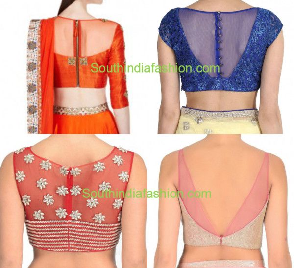 sheer_net_back_neck_blouse_designs Back Neck Blouse Designs, Net Saree Blouse, Back Neck Blouse, Neck Blouse Designs, Saree Jacket Designs, Netted Blouse Designs, Sari Design, Choli Blouse, Saree Blouse Neck Designs