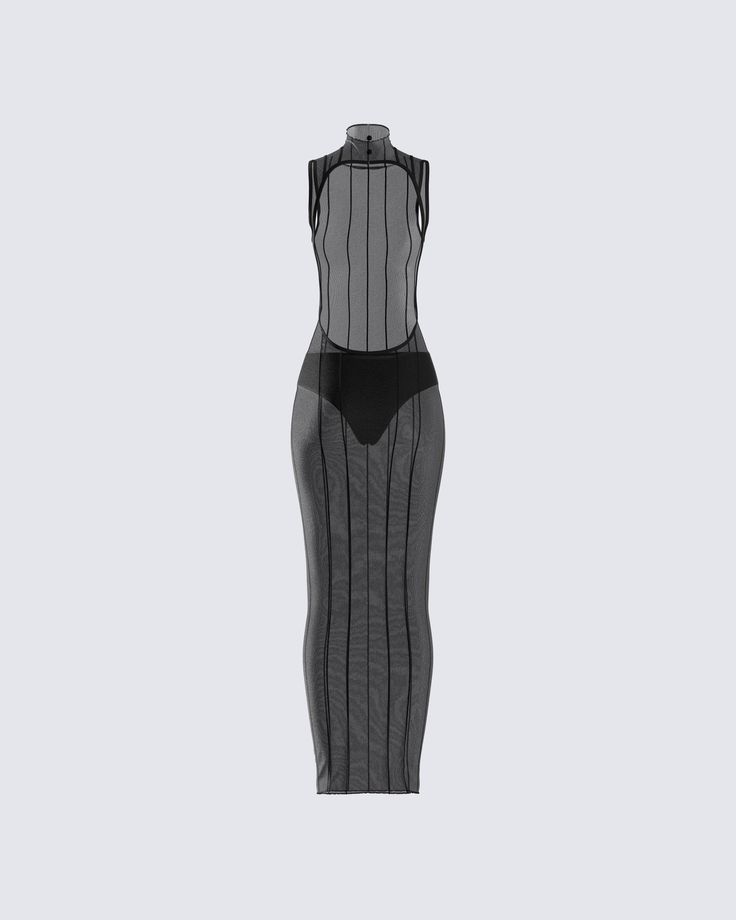 If they ever slept on you, it’s too late 😌 Give them a little taste of something they will never have in this black mesh, sleeveless bodycon maxi dress with a mock neck and vertical seam detailing, paired with a black booty short to complete the look 🖤 Fitted Maxi Mesh Dress For Club, Fitted Maxi Length Mesh Dress For Club, Fitted Mesh Dress With Sheer Back For Club, Fitted Mesh Dress With Sheer Back For Date Night, Fitted Mesh Dress With Sheer Back, Black Mesh Maxi Dress For Spring, Chic Bodycon Mesh Dress With Sheer Back, Chic Black Dress With Mesh Back, Black Stretch Maxi Dress With Sheer Sleeves