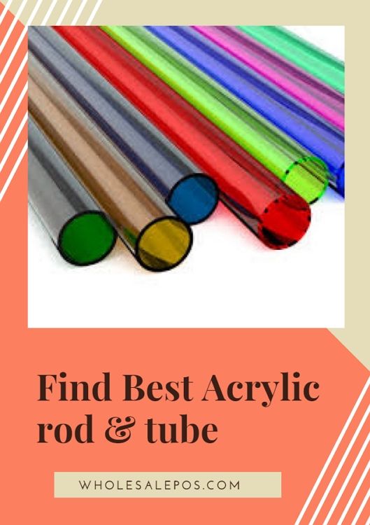 the words find best acrylic rod and tube are in front of several different colored tubes